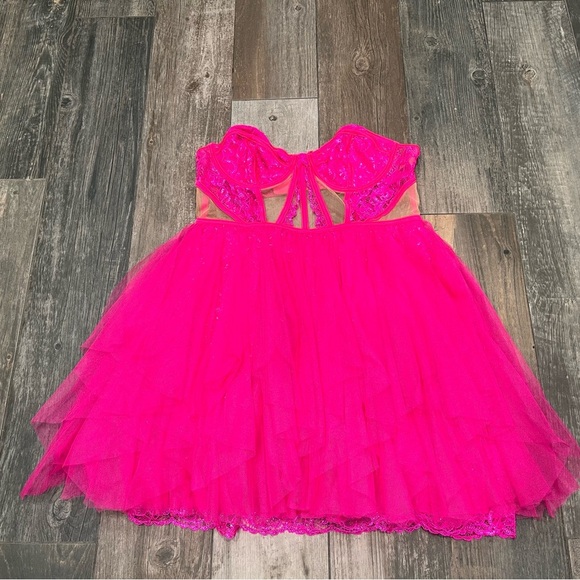 NWT For Love & Lemons Rosario Hot Pink Bustier Mini Tulle Dress Large dolls kill - Picture 6 of 13